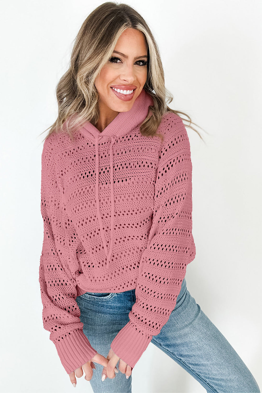 Emily | Roze Gebreide Hoodie voor Dames