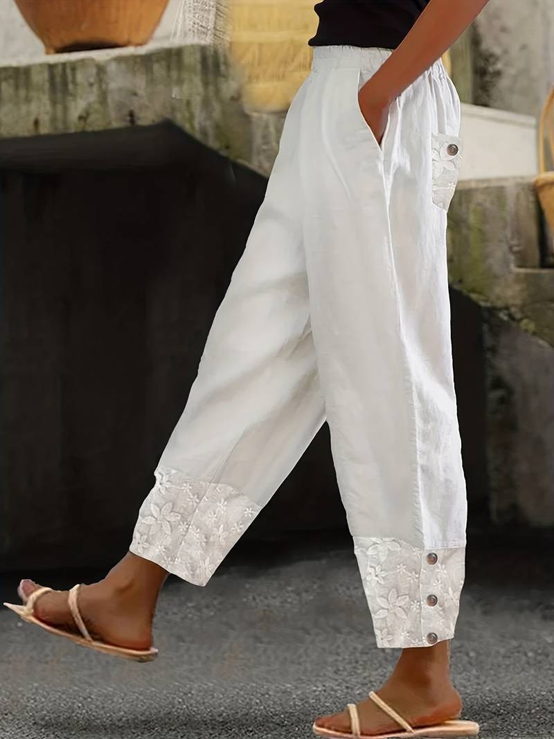 Luchtige Broek met Borduursel | Comfort en Stijl | Geborduurde Zoom en Zomerse Flair