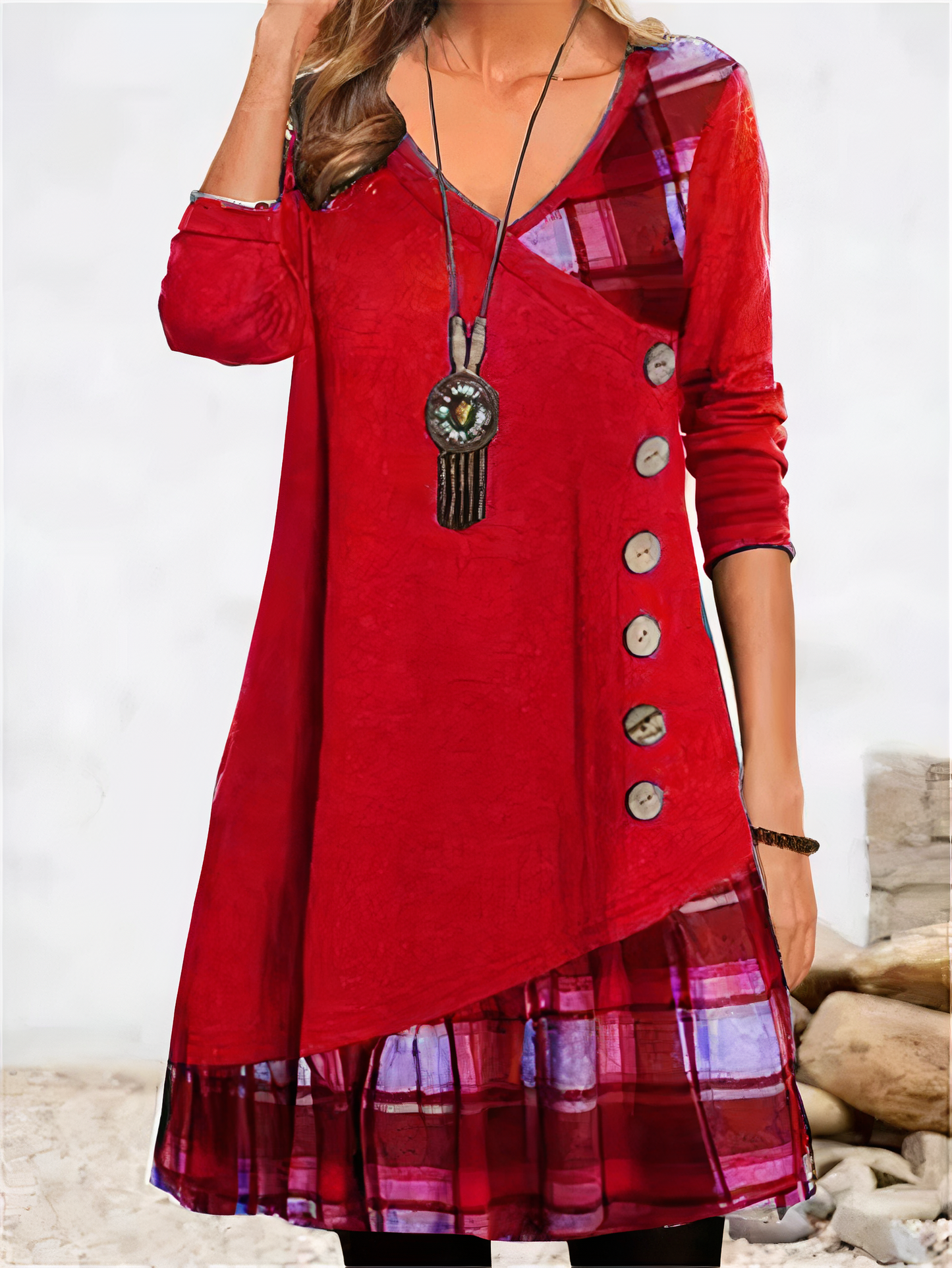 Asymmetrische Jurk | Geruite Details | Bohemian en Trendy