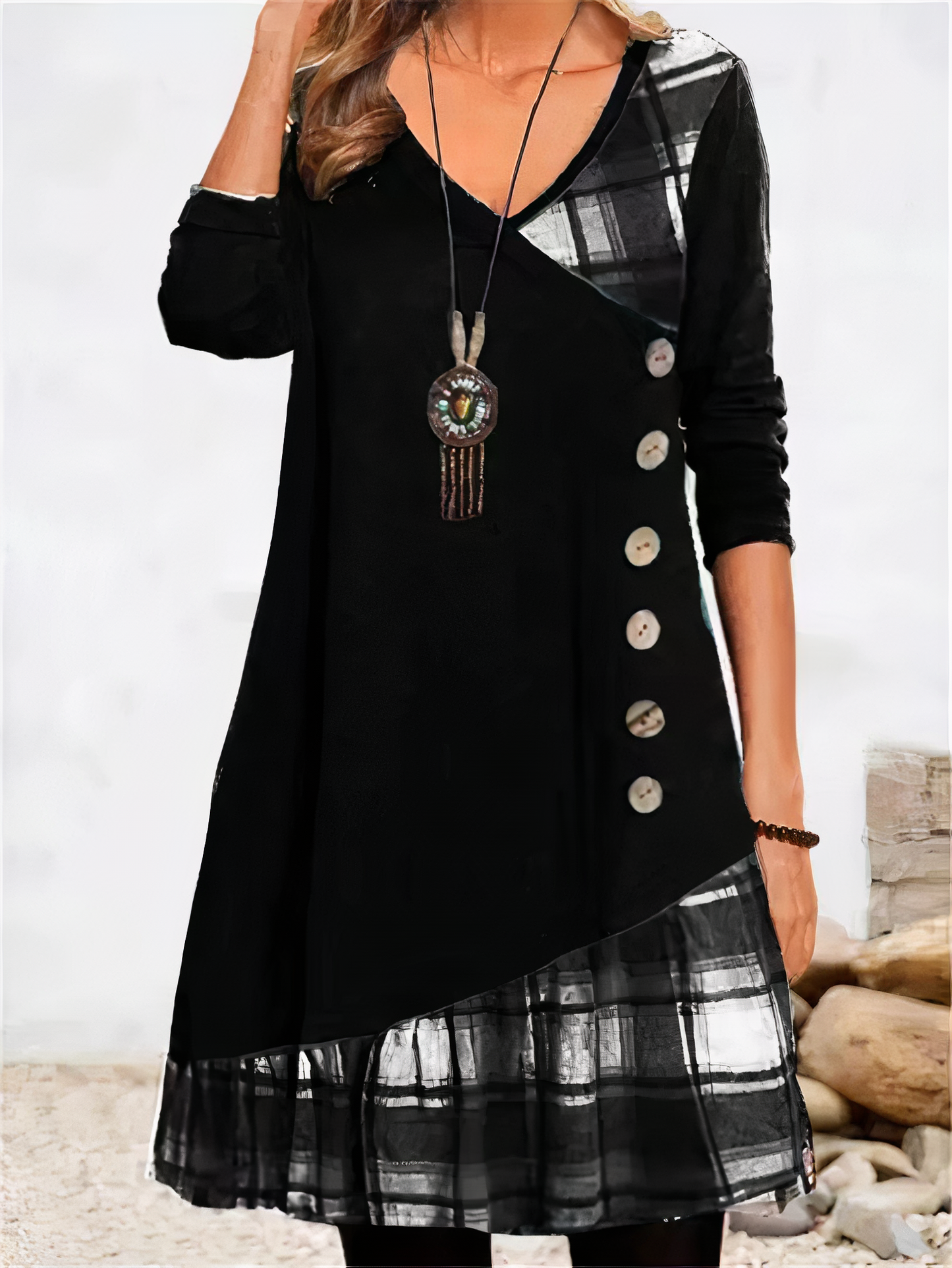 Asymmetrische Jurk | Geruite Details | Bohemian en Trendy
