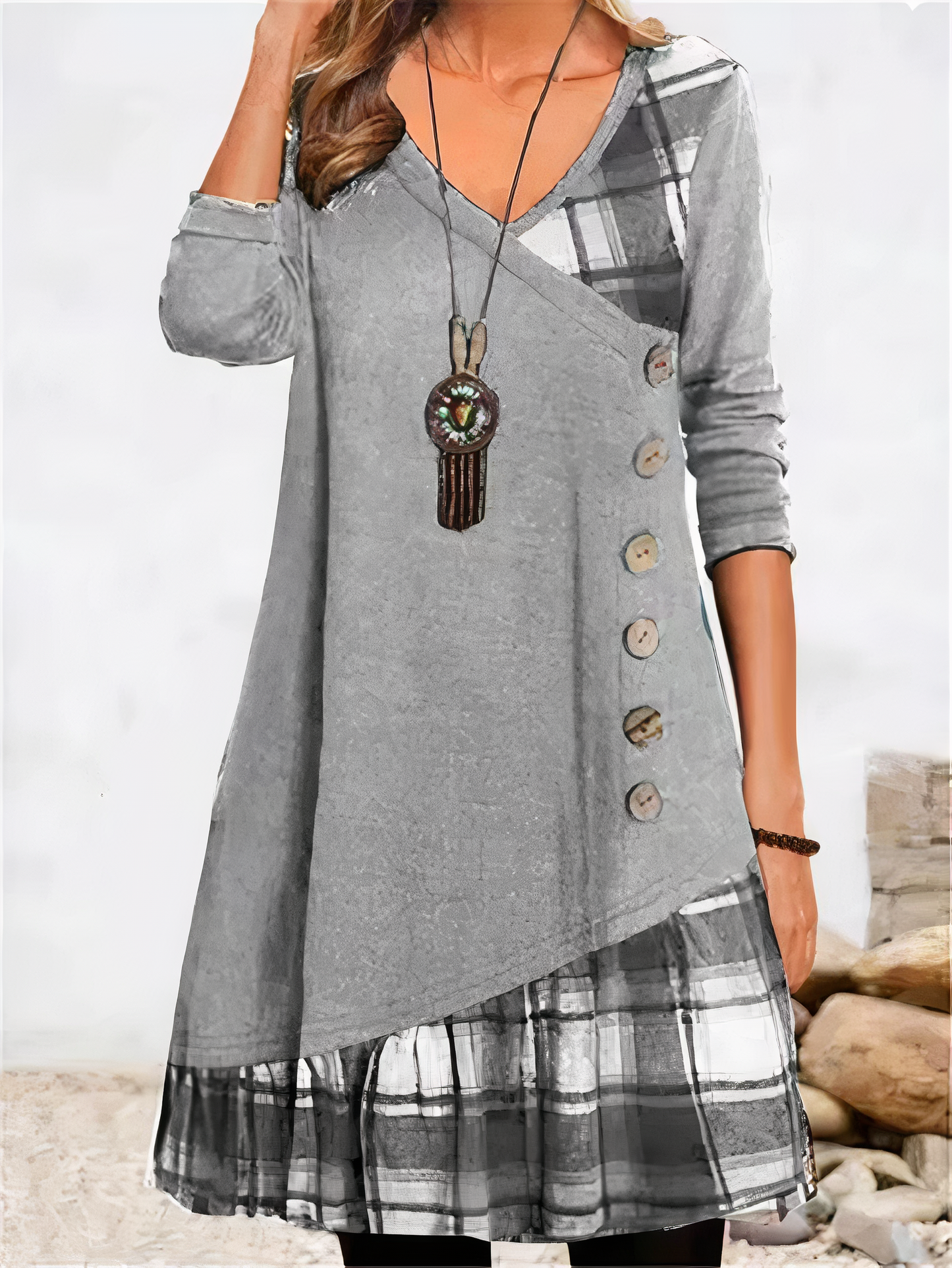 Asymmetrische Jurk | Geruite Details | Bohemian en Trendy