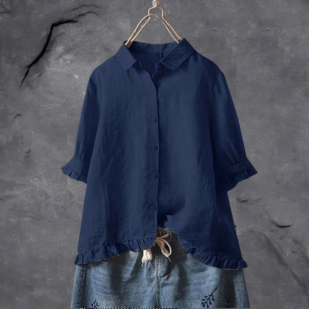 Dames Blouse | Knoopsluiting en Ruches | Luchtig en Comfortabel