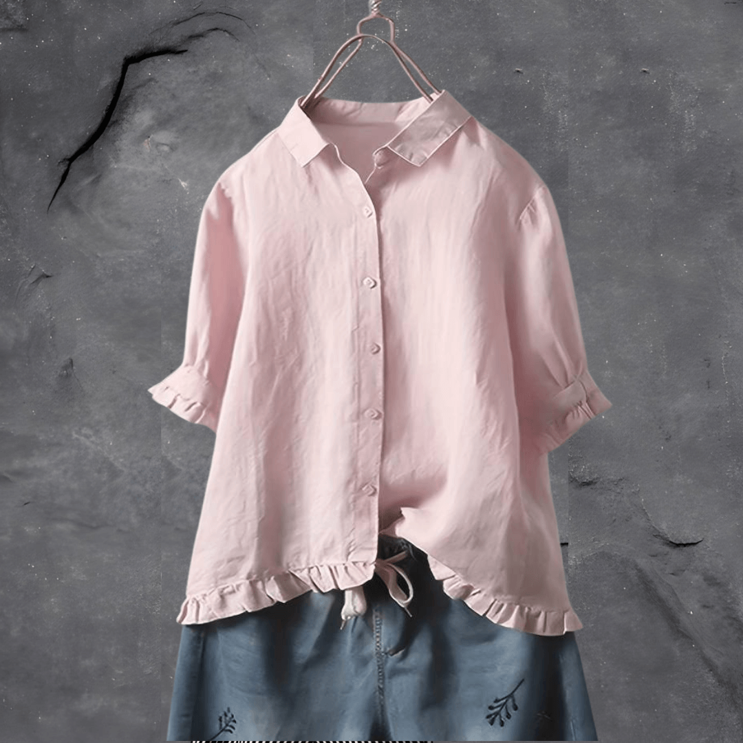 Dames Blouse | Knoopsluiting en Ruches | Luchtig en Comfortabel