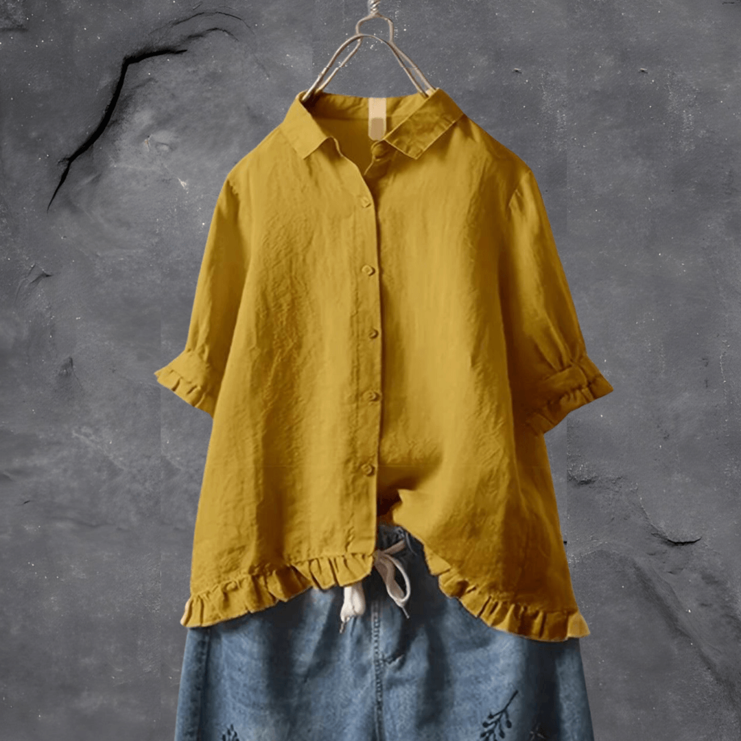 Dames Blouse | Knoopsluiting en Ruches | Luchtig en Comfortabel