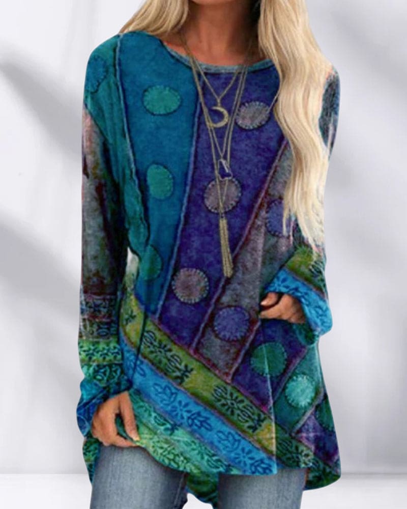 Boho Tuniek Trui | Patchwork Print | Warm en Uniek