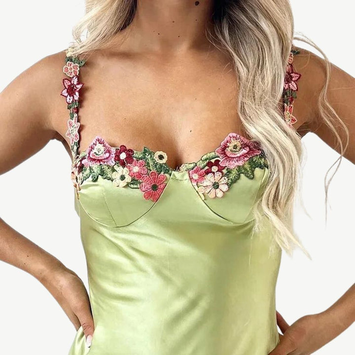 Satijnen Maxi-Jurk | Elegant & Romantisch | Geborduurde Details