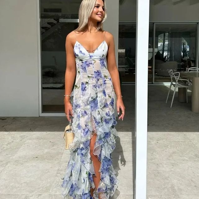 Luxe Maxi Jurk | Bloemenprint & Ruches | Elegant & Romantisch