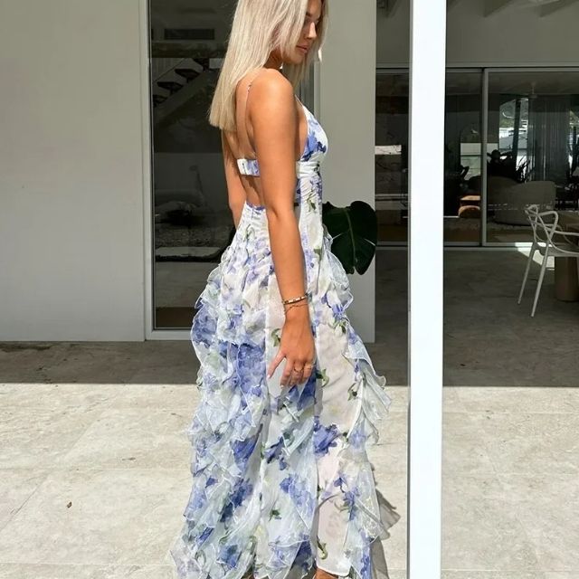 Luxe Maxi Jurk | Bloemenprint & Ruches | Elegant & Romantisch