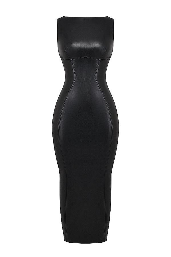 Bodycon Maxi Jurk | Lederlook | Chic en Gedurfd