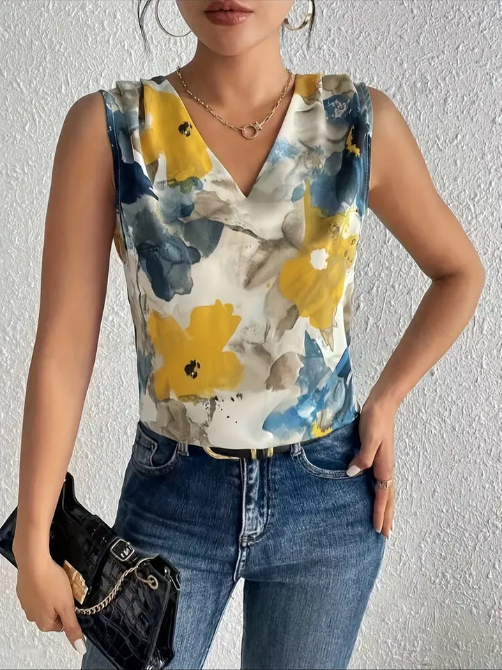 Mouwloze Blouse | V-hals | Bloemenprint & Elegant