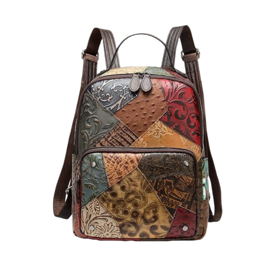 Rugzak | PU-leer patchwork | Compact en kunstzinnig | Ideaal voor citytrips en weekendavonturen