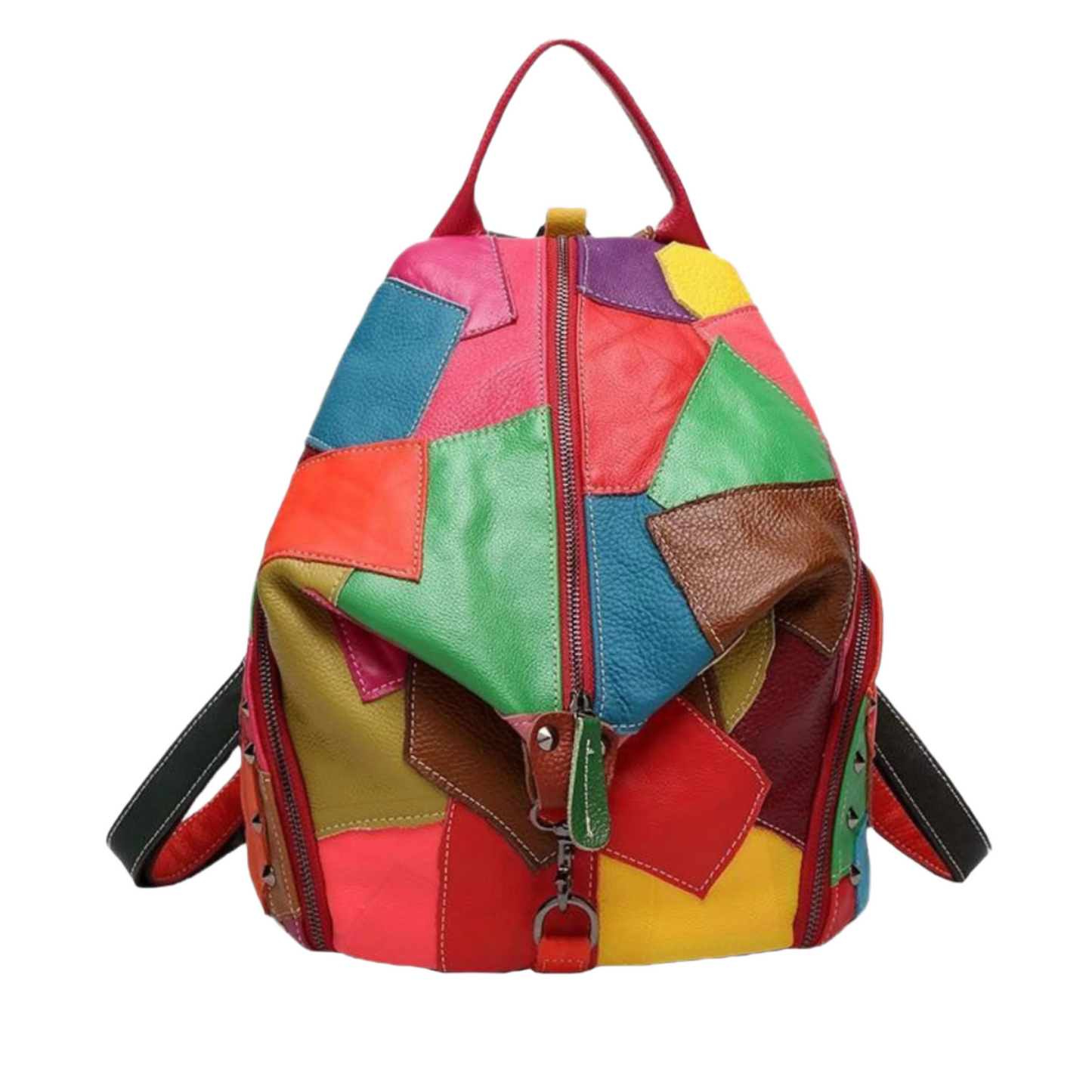 Rugzak | PU-leer driehoekvorm | Patchwork of effen stijl | Ideaal voor stadswandelingen en creatieve dagen