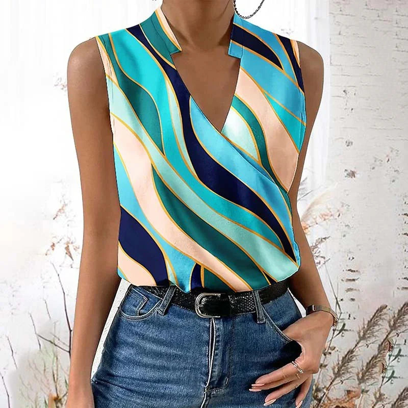 Mouwloze Blouse | V-hals | Kleurrijk en Stijlvol