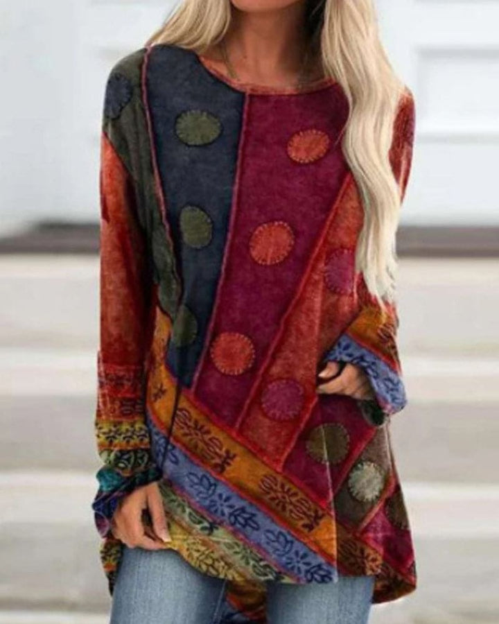 Boho Tuniek Trui | Patchwork Print | Warm en Uniek