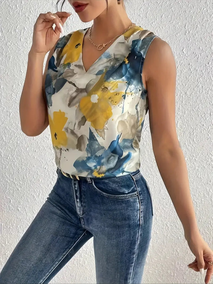 Mouwloze Blouse | V-hals | Bloemenprint & Elegant