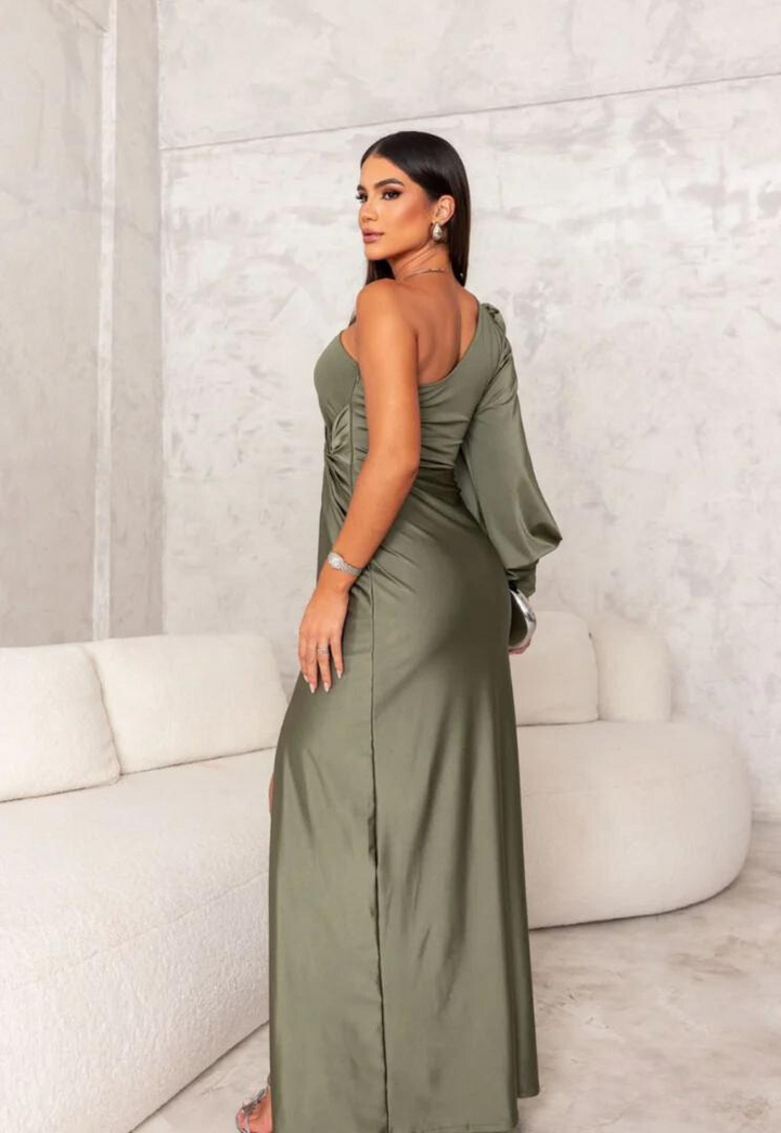 Satijnen One-Shoulder Maxi-Jurk | Elegant & Verleidelijk | Hoge Split