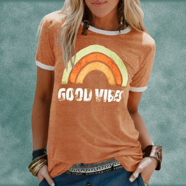 Retro T-shirt | Good Vibes Print | Comfortabel en Casual