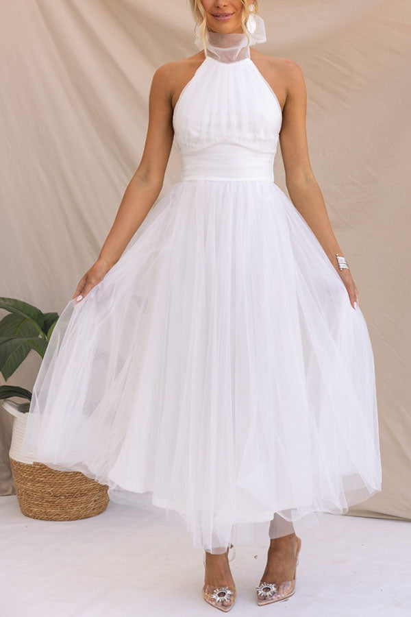 Tule Midi Jurk | Halternek | Romantisch en Elegant