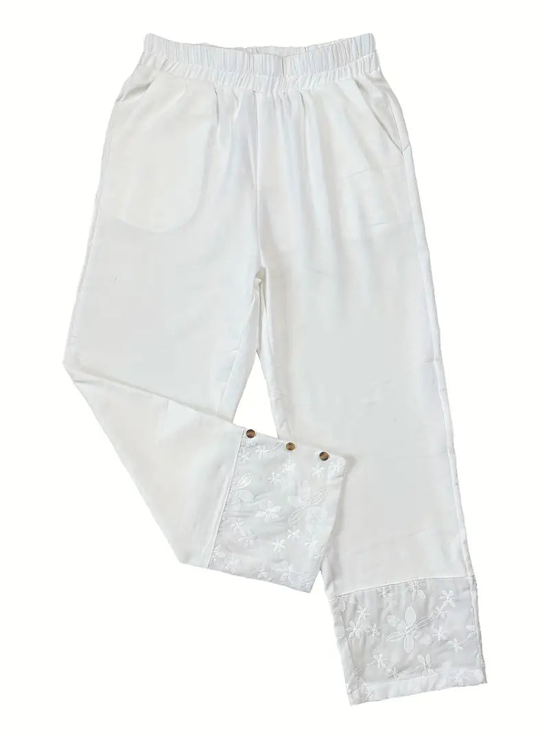 Luchtige Broek met Borduursel | Comfort en Stijl | Geborduurde Zoom en Zomerse Flair