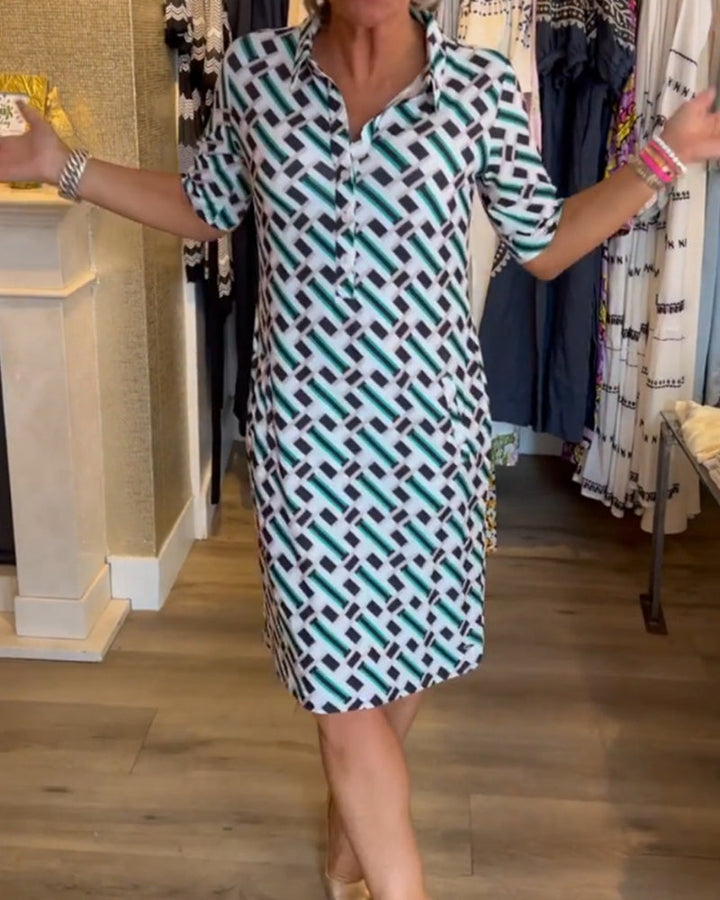 Shirt Jurk | Grafische Print & Knoopsluiting | Stijlvol en Comfortabel