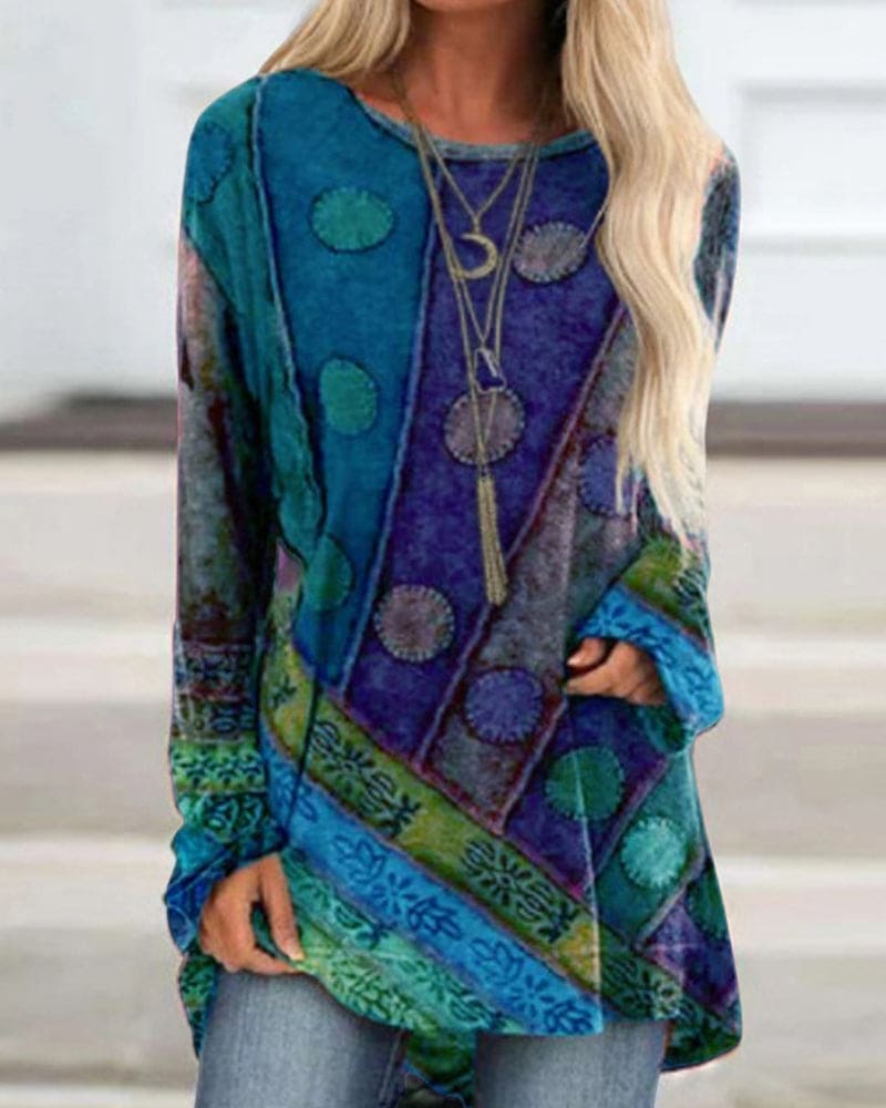 Boho Tuniek Trui | Patchwork Print | Warm en Uniek