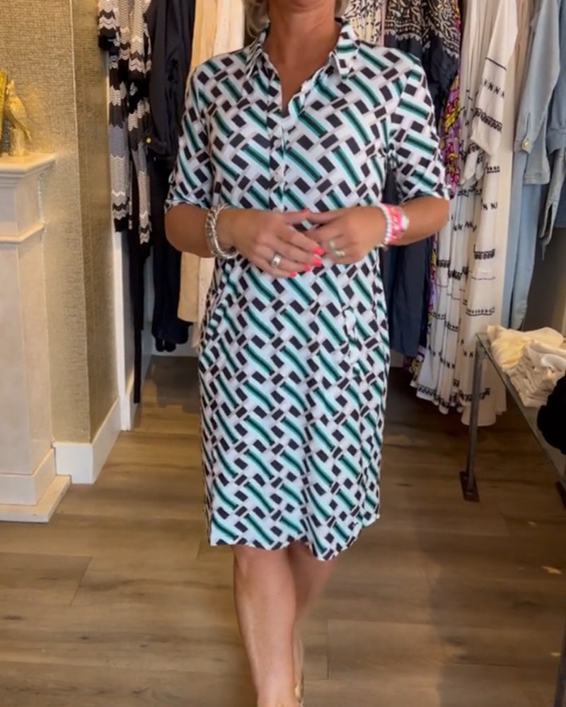 Shirt Jurk | Grafische Print & Knoopsluiting | Stijlvol en Comfortabel