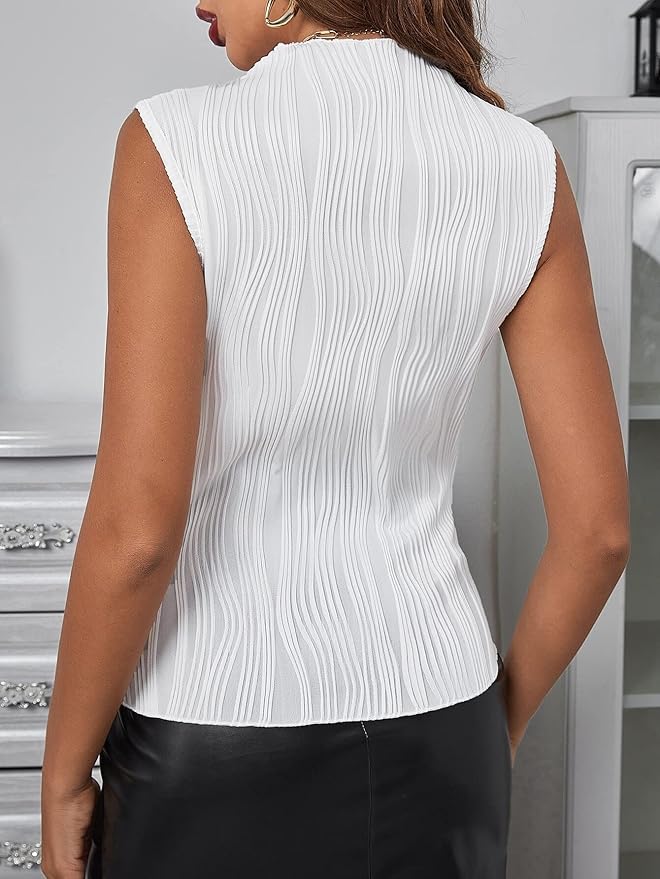 Dames Top | Geplooide Structuur en Hoge Hals | Elegant en Modern
