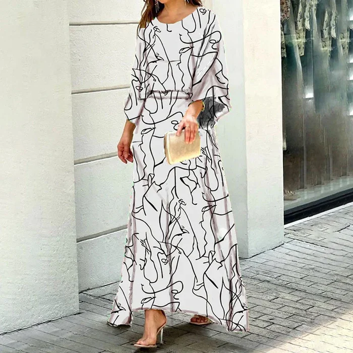 Maxi-jurk met Print | Lange Mouwen | Elegant en Stijlvol