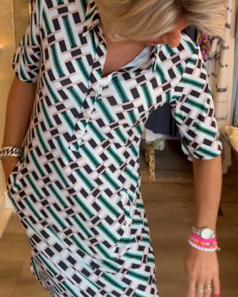 Shirt Jurk | Grafische Print & Knoopsluiting | Stijlvol en Comfortabel