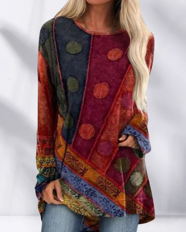 Boho Tuniek Trui | Patchwork Print | Warm en Uniek
