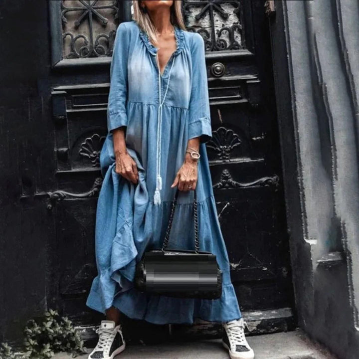 Bohemian Denim Maxi Jurk | Casual & Trendy | Luchtige Pasvorm