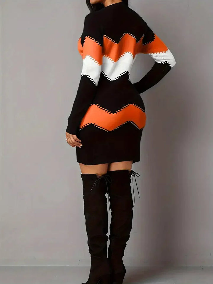 Gebreide Sweaterjurk | Zigzagpatroon | Warm en Trendy