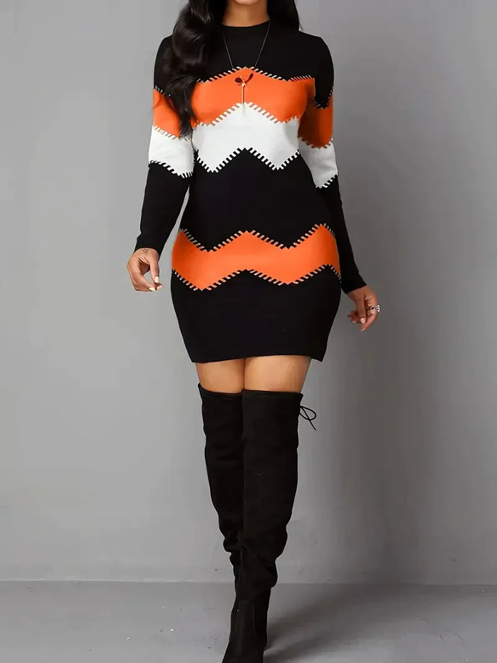 Gebreide Sweaterjurk | Zigzagpatroon | Warm en Trendy