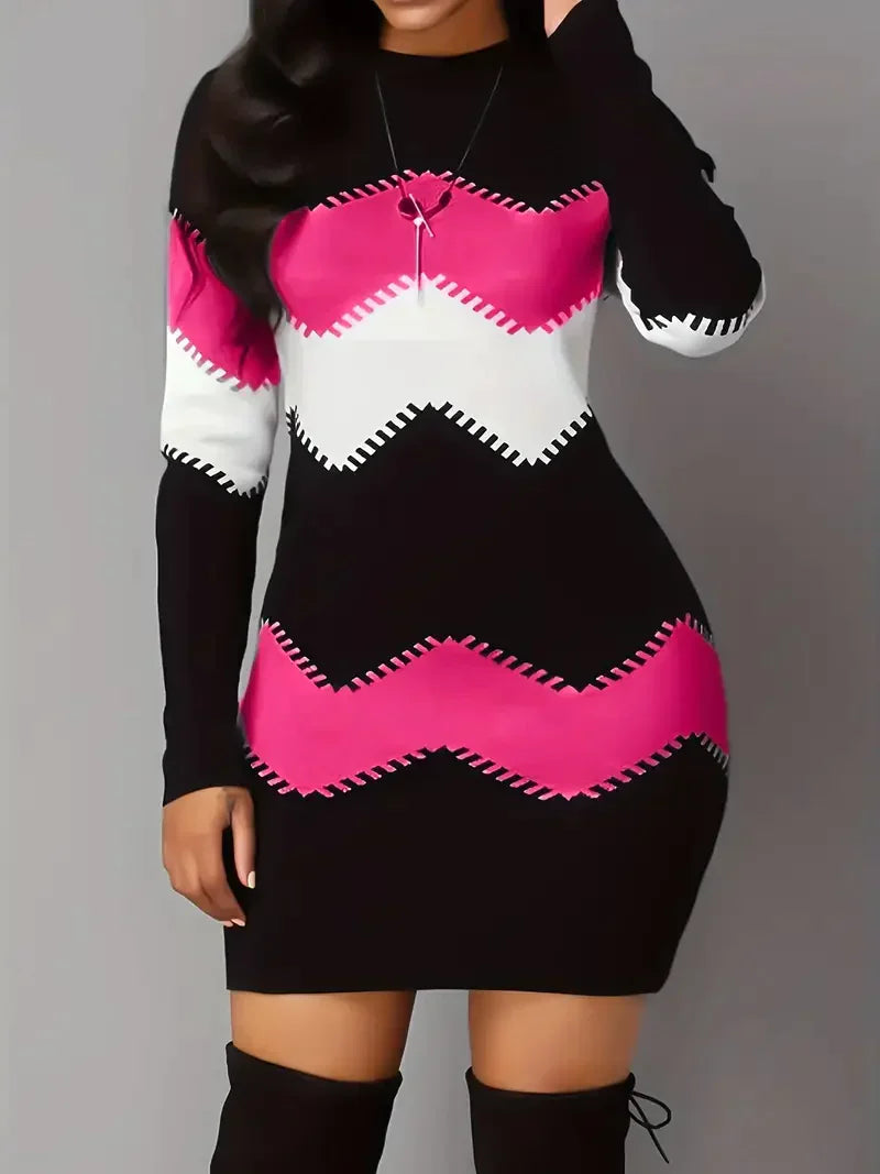 Gebreide Sweaterjurk | Zigzagpatroon | Warm en Trendy