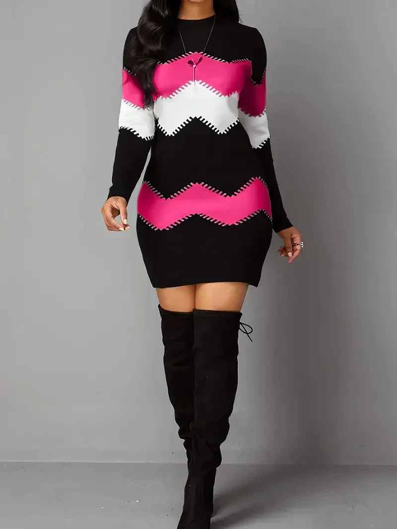 Gebreide Sweaterjurk | Zigzagpatroon | Warm en Trendy