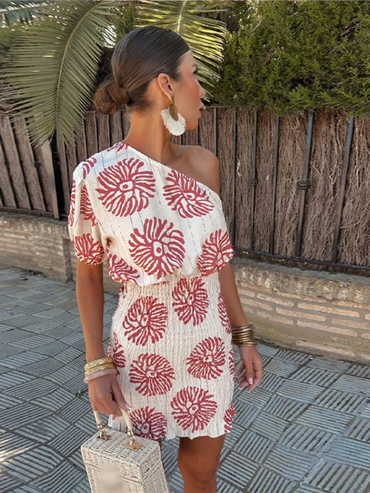 Asymmetrische Jurk | Eén-Schouder & Elastische Taille | Boho Chic en Stijlvol