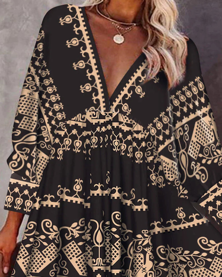 Bohemian Mini Jurk | Diepe V-hals & Luchtig | Etnische Print
