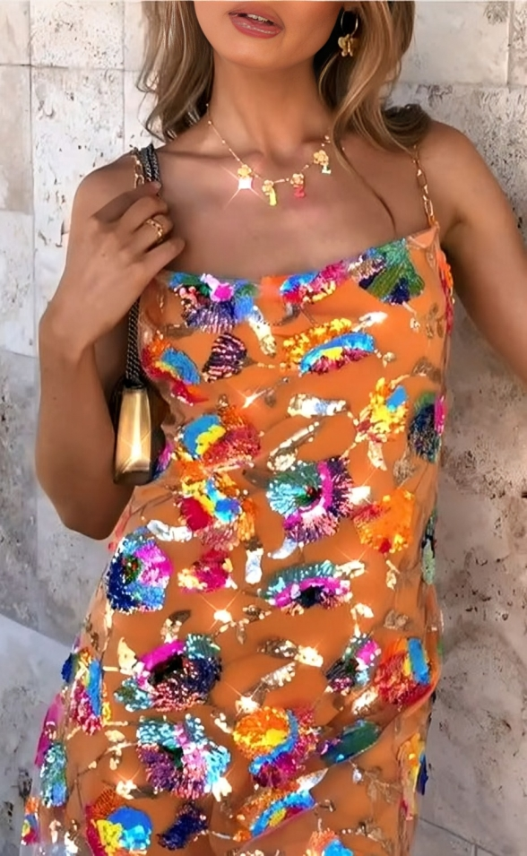 Pailletten Midi-jurk | Spaghettibandjes | Glamoureus en Feestelijk