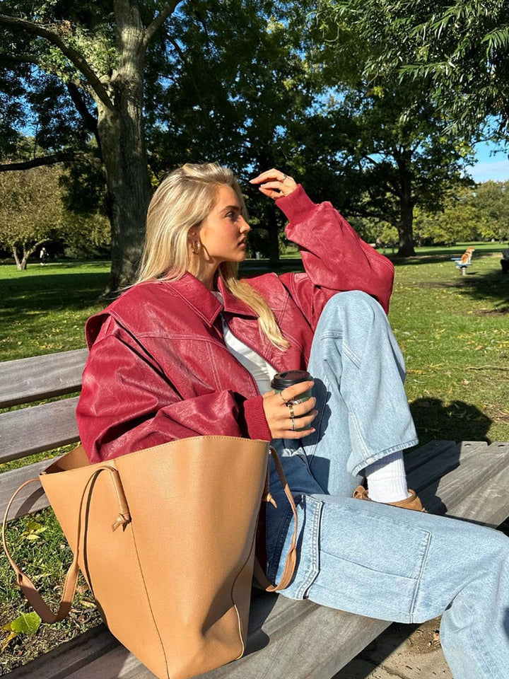 Oversized Leren Jack | Ritsluiting | Stoer en Trendy