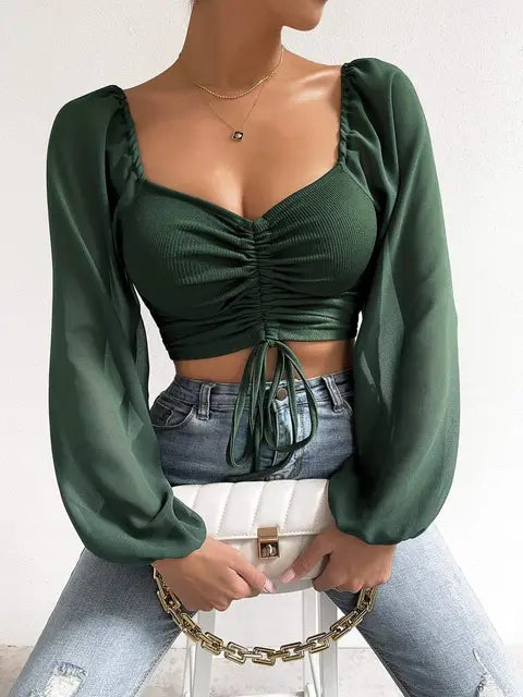 Crop Top | Transparante Mouwen | Verleidelijk en Trendy