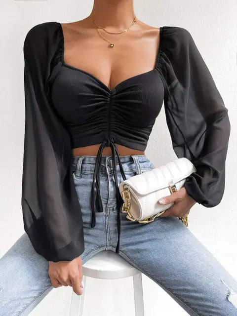 Crop Top | Transparante Mouwen | Verleidelijk en Trendy