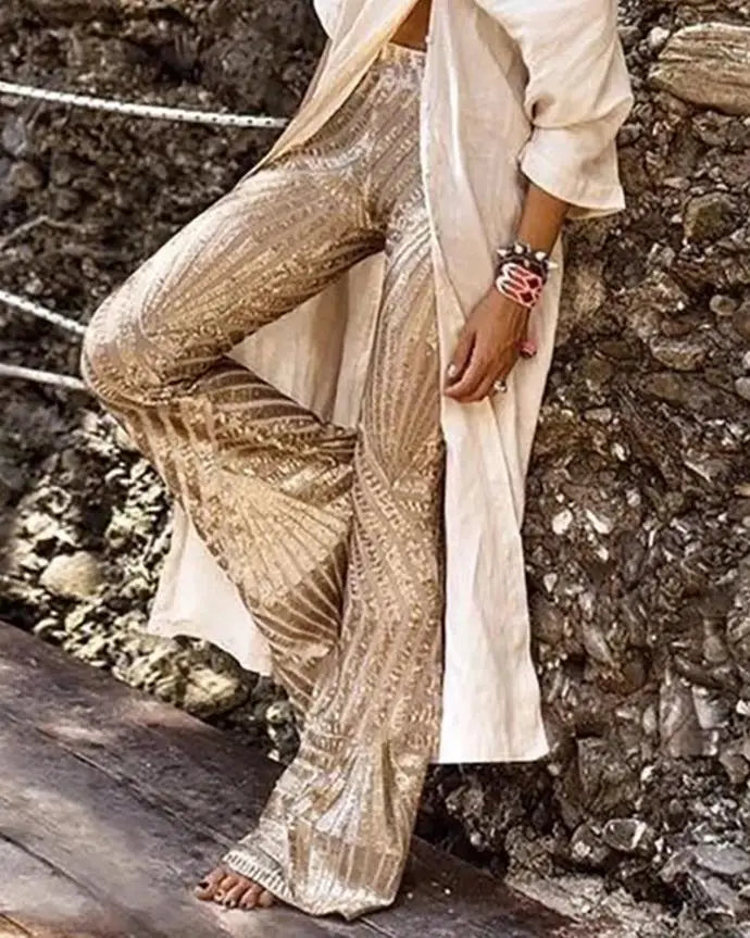 Glinsterende Flared Broek | Glamour & Boho Chic | High-Waist Pasvorm