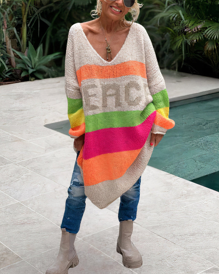 Oversized Sweaterjurk | Kleurrijke Strepen | Warm en Trendy
