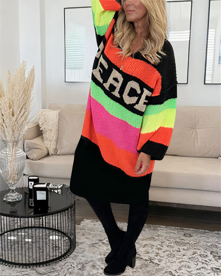 Oversized Sweaterjurk | Kleurrijke Strepen | Warm en Trendy