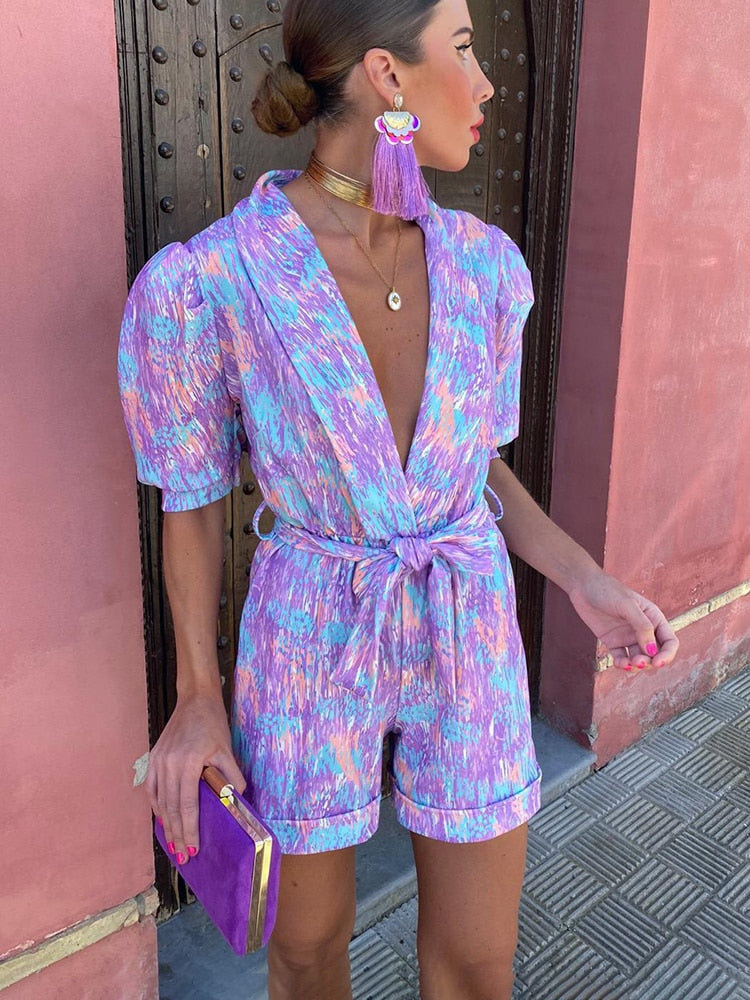 Boho Playsuit | V-hals & Pofmouwen | Trendy en Luchtig