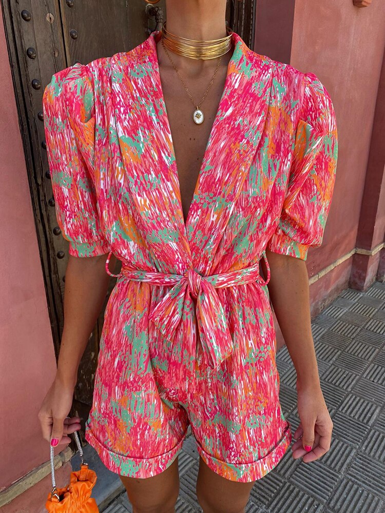 Boho Playsuit | V-hals & Pofmouwen | Trendy en Luchtig