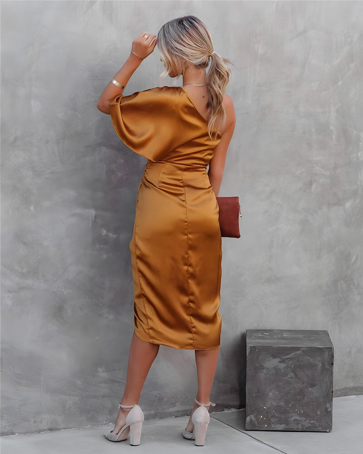 Satijnen Midi Jurk | Chic & Verfijnd | One-Shoulder