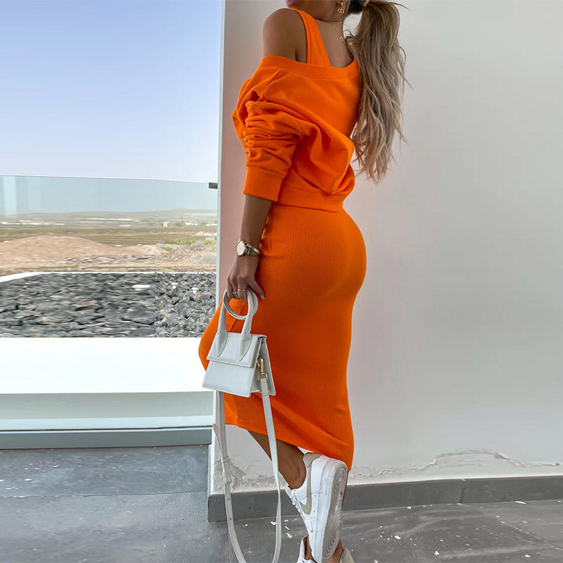 Gebreide Twee-Delige Set | Trendy & Comfortabel | Crop Top & Midi Rok