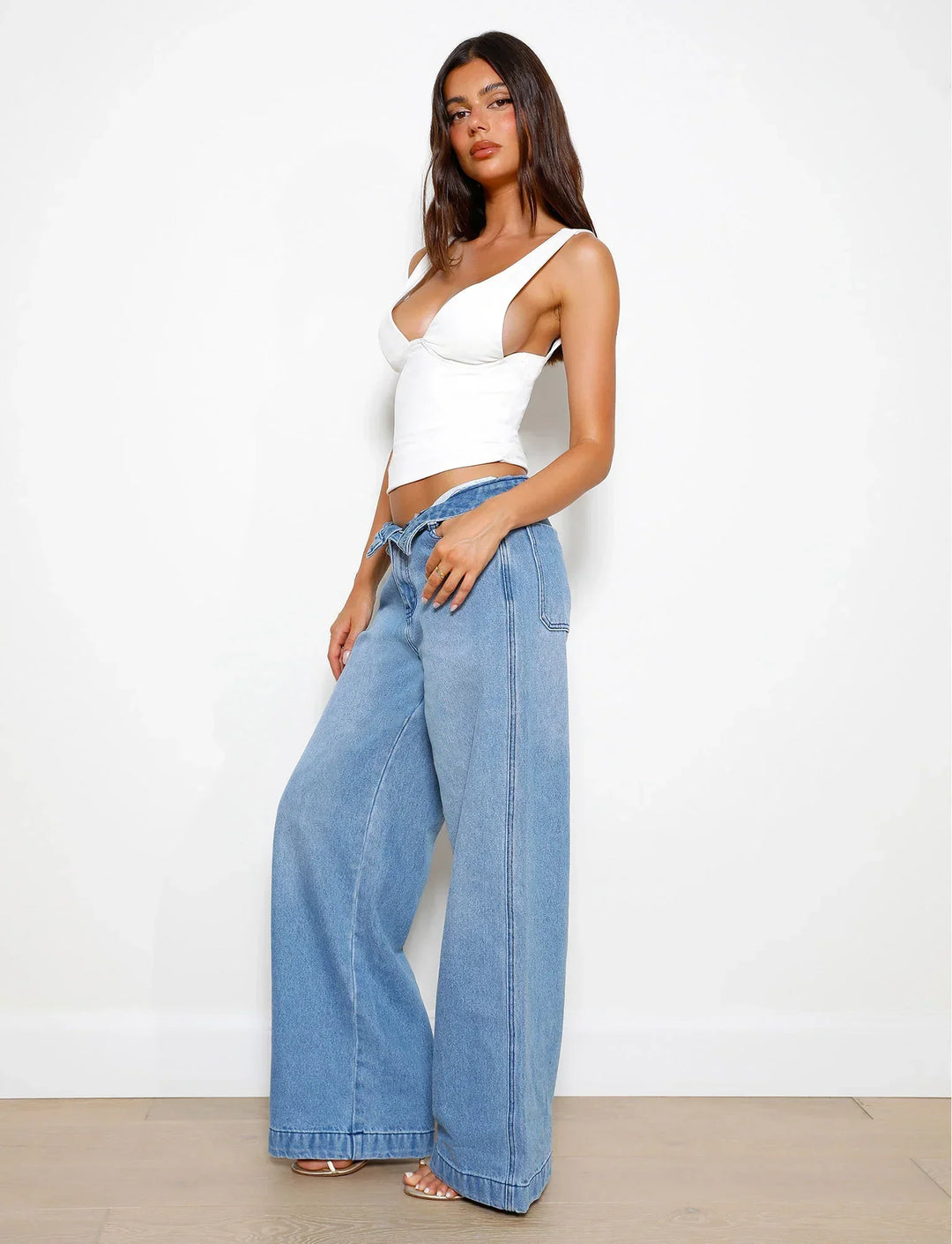 Wide Leg Jeans | Omgeslagen Taille | Trendy en Comfortabel