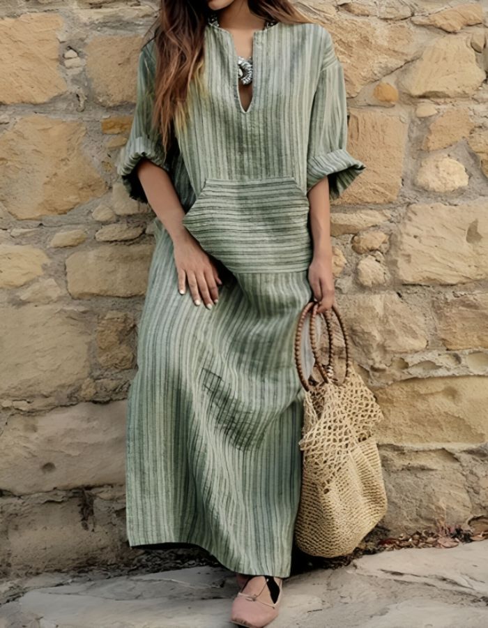 Linnen Maxi Jurk | Bohemian & Comfortabel | Met Zakdetail